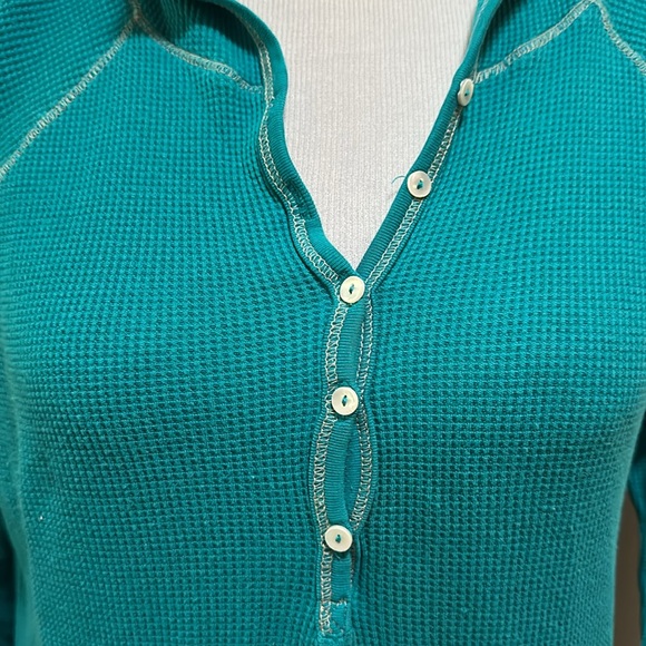 Old Navy Teal henley waffle style Hoodie - Picture 2 of 11